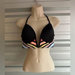 Victoria’s Secret PINK! Multi-Colored Plunge Bikini Top Size Large Like New